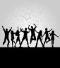 222024-Royalty-Free-RF-Clipart-Illustration-Of-Silhouetted-People-Dancing-Against-A-Gray-Starry-Background